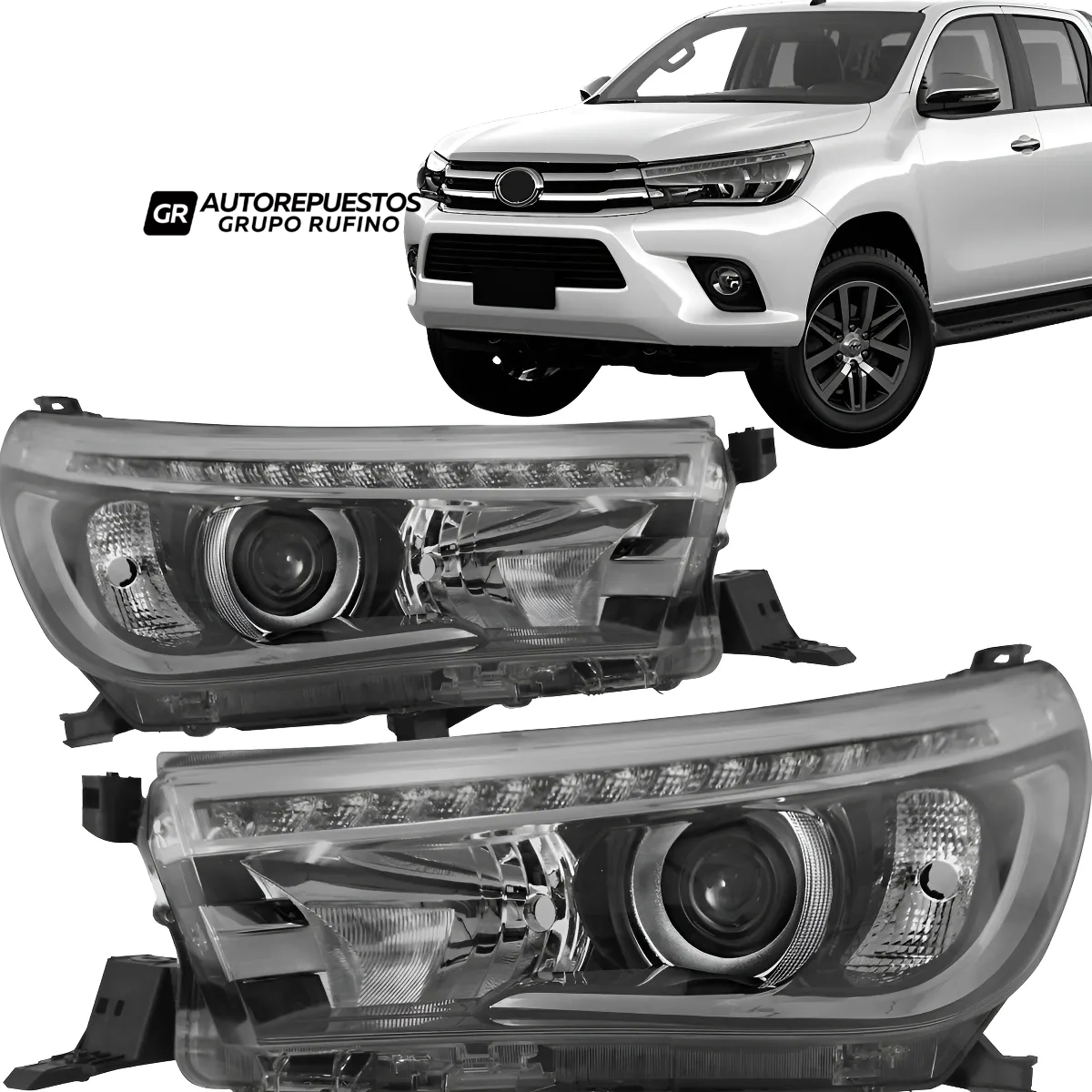 PAR FAROS DELANTEROS CROMADOS FULL LED TAILANDES - TOYOTA HILUX 2016-2020